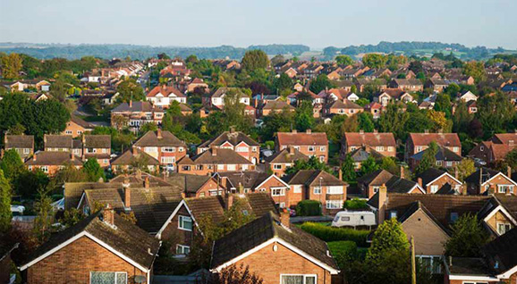 arial view of roof tops across an estate