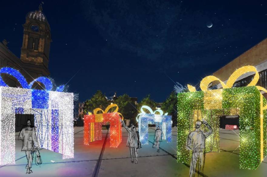 Artist impression of xmas presents in Market Place