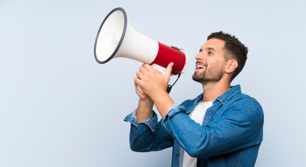 Person using megaphone