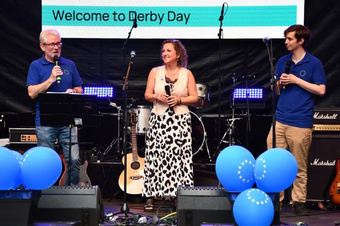 Cllr Peatfield on stage at Osnabruck's Derby Day