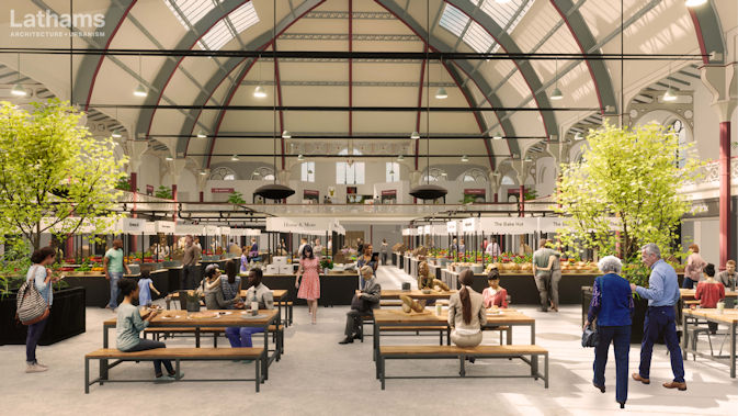 An artist's impression of how the inside of Derby Market Hall might look