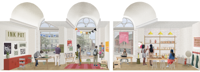Artists impression of three make and trade units