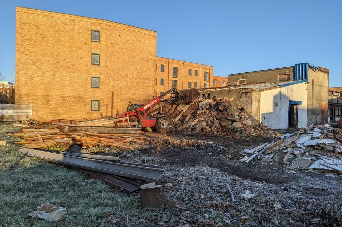 A pile of rubble from a demolished building