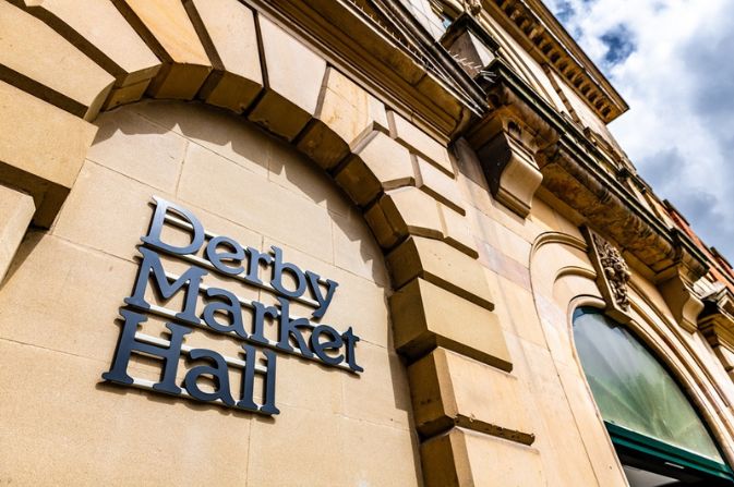 The sign at the entrance to Derby Market Hall