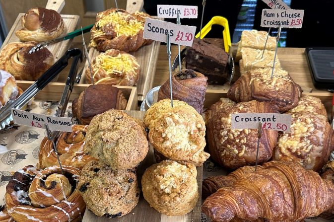 a selection of baked goods on a table
