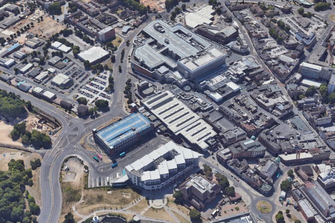 aerial view of Derbion and Derby bus station