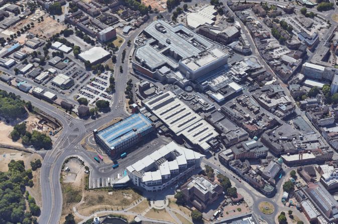 aerial view of Derbion and Derby bus station