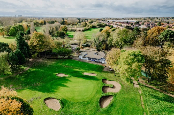 An aerial view of Sinfin Golf Course