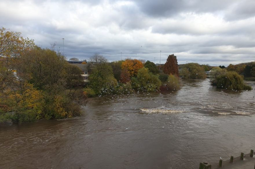 Flood water River Derwent next to Council House