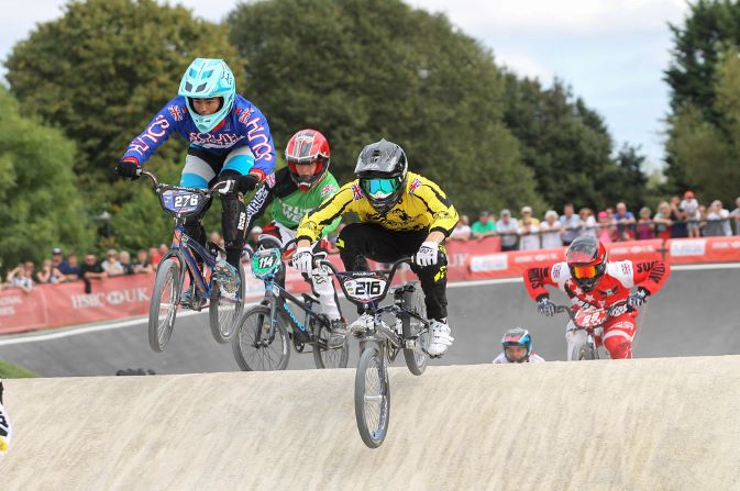 Riders taking part in the British BMX Championships at Alvaston Park in 2017