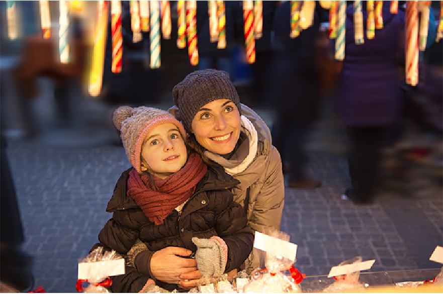 Mother and child at Christmas market