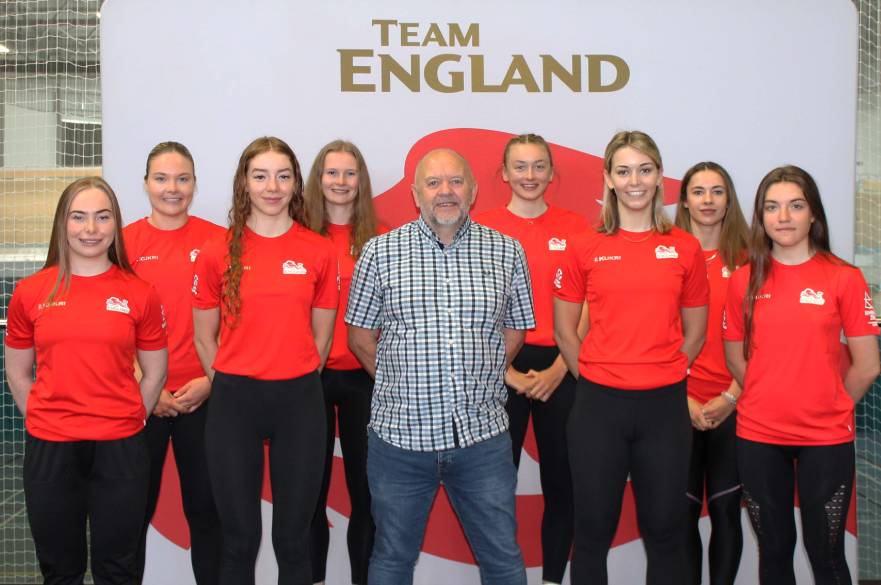 Cllr Jerry Pearce with members of Team England track and road cyclists