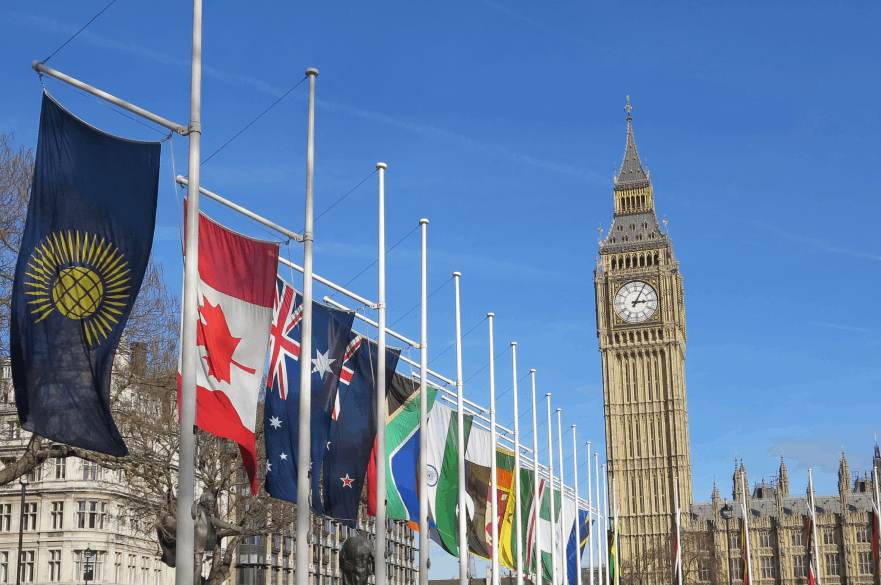 commonwealth day flags outside Big Ben