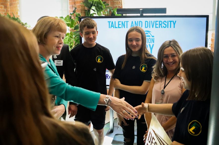 Rail Minister Wendy Morton meeting young people from Engineered Learning