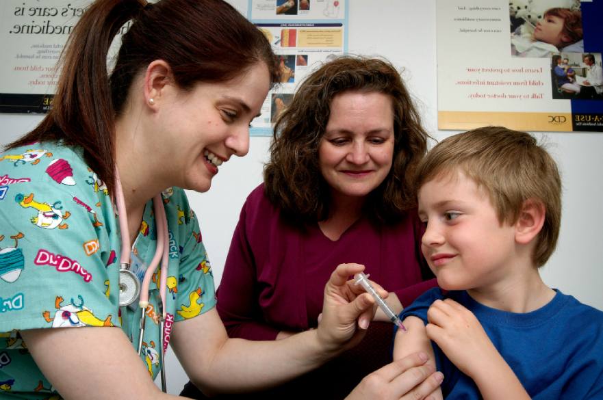 Child having measles immunisation