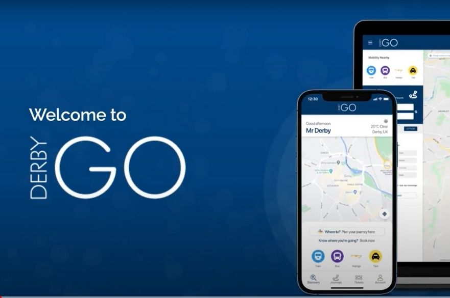 derby go app logo and phone mock up.