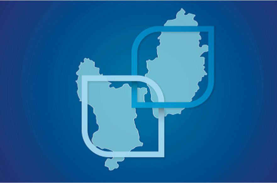 outline of Derbyshire and Nottinghamshire on blue background.