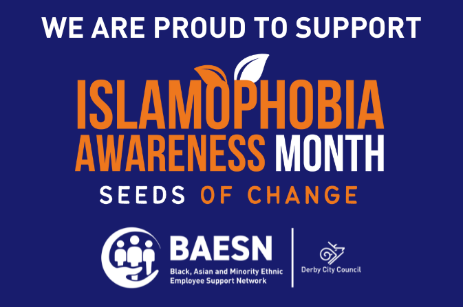 islamophobia awareness month logo. The BAESN network logo is also underneath