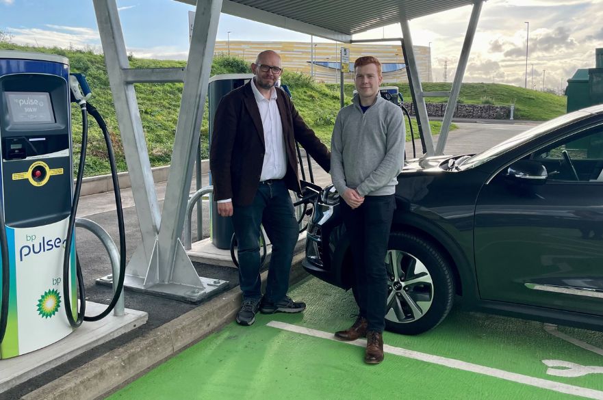 Cllr Steve Hassall with new electric vehicle charging points.