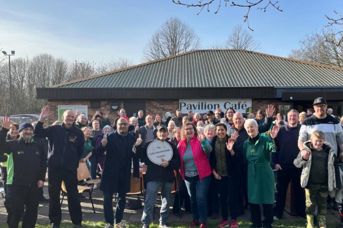 Colin Attenborough with colleagues, friends and family at the renaming event of the sinfin park pavilion