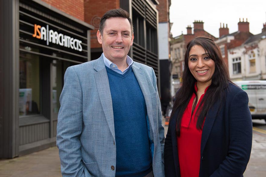 JSA Architects founder, Justin Smith and Ann Bhatti, head of Connect Derby.