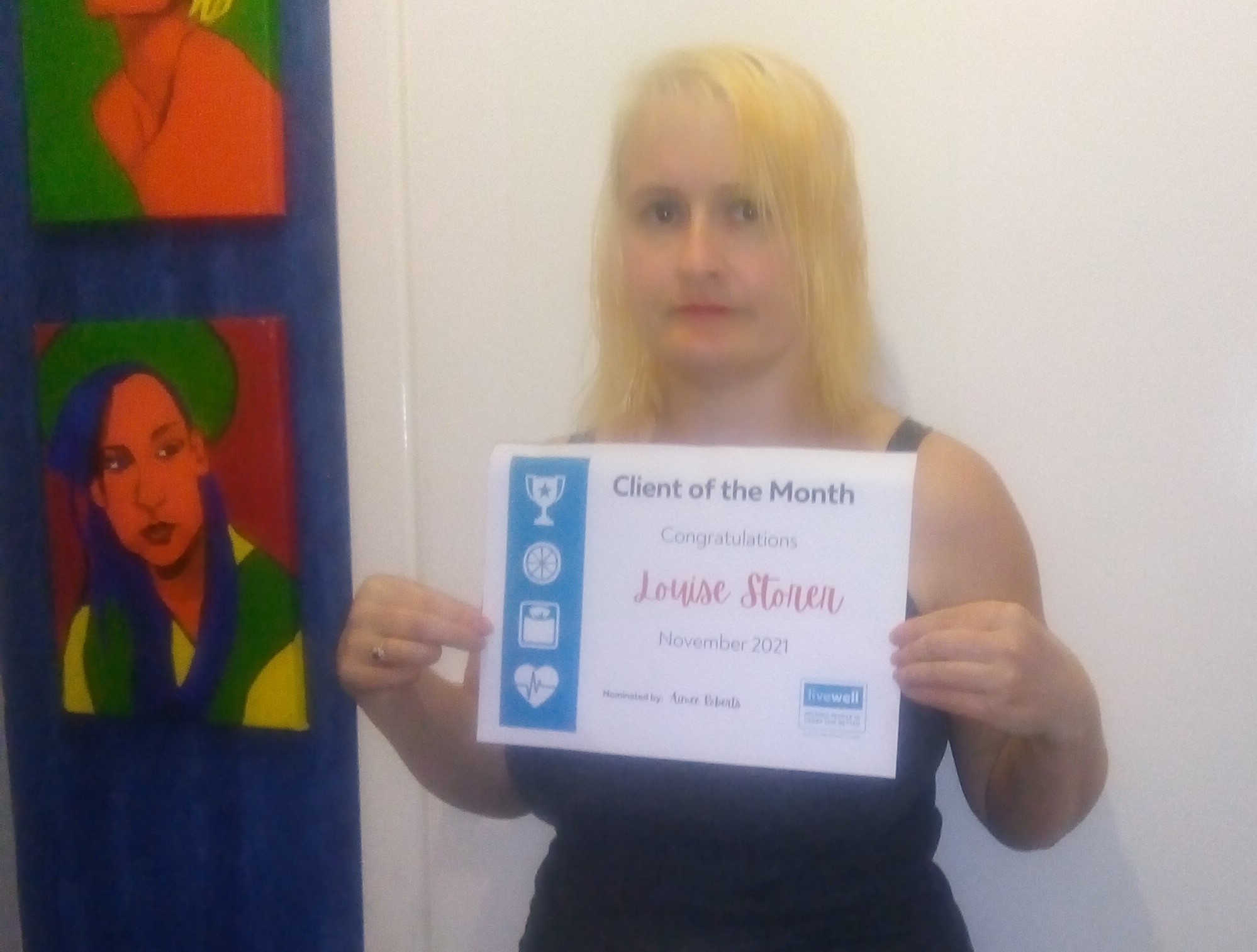 Louise Storer, Livewell client of the month Nov 21