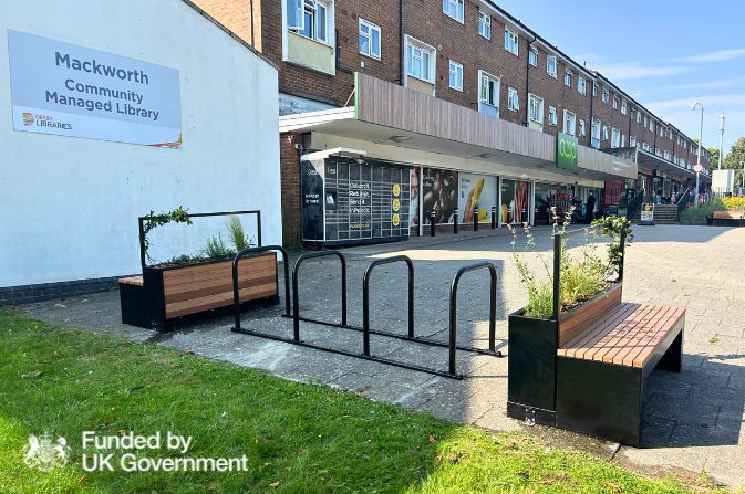 A photo of the bike corral outside Mackworth library