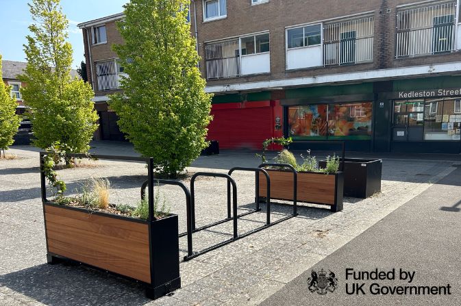 A photo of the bike corral on Parker Street