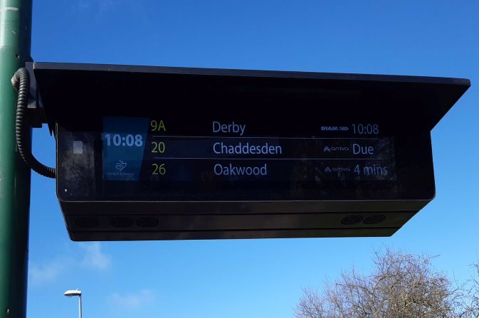 A new LCD TFT screen displaying bus travel information