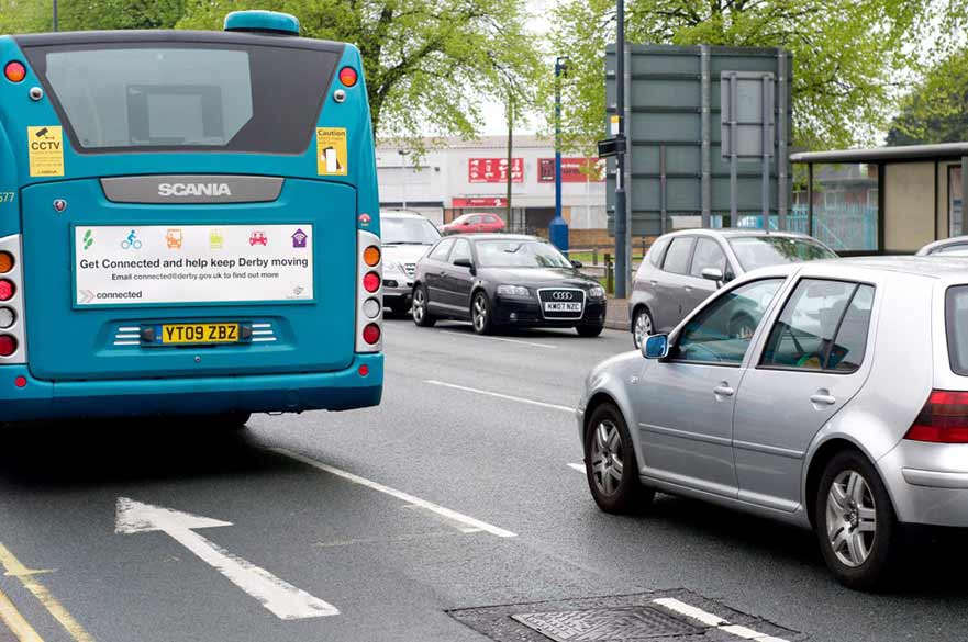 Car following bus