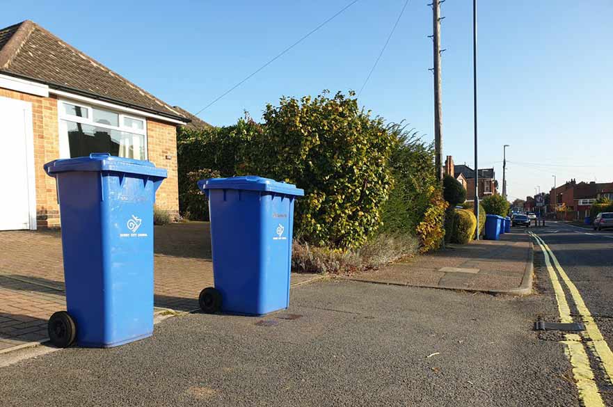 Blue bins on street